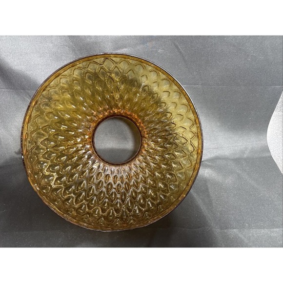 VINTAGE AMBER GLASS DIAMOND QUILTED EMBOSSED SHADE 10" FITTER MID CENTURY - Picture 6 of 6